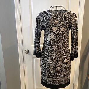 dressbarn Black and White Paisley Knit Dress